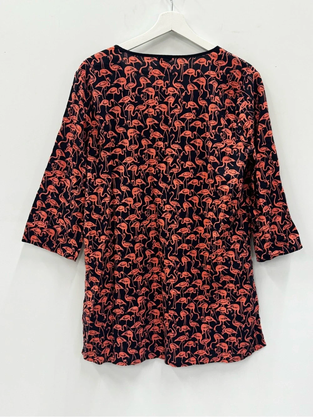 J Crew Factory Navy Pink Flamingo V Neck Tunic Dress Coverup Cotton Size Large